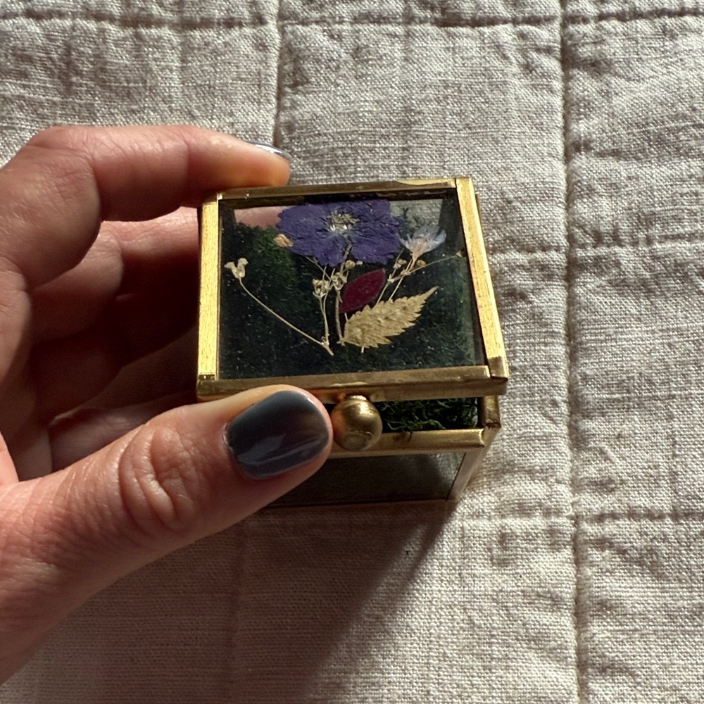Gold Glass Trinket Box with Floral Design
